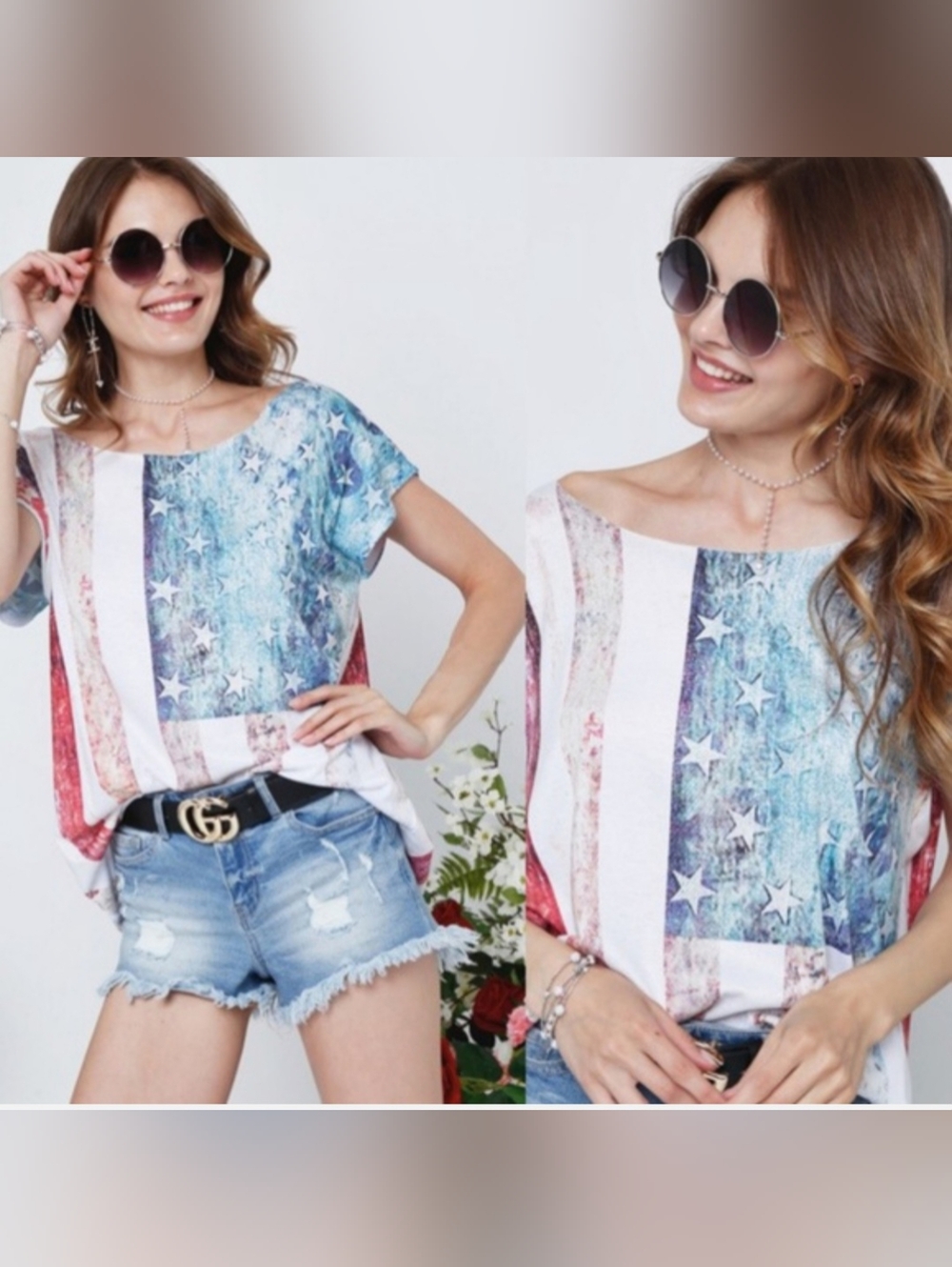 Aluna Levi Red White Blue Patriotic Distressed Flag Short Sleeve Tee NWT Large - Picture 3 of 7